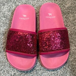 Crewcuts Fuchsia Pink Glitter Kids Sandals/Pool Slides - size 10